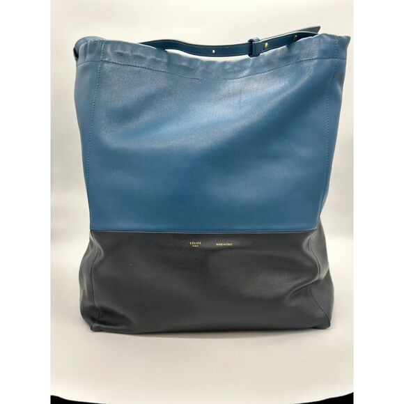 Celine Shoulder Bicolor‎ Metallic Blue Cabas Calfskin! AMAZING - Picture 1 of 8